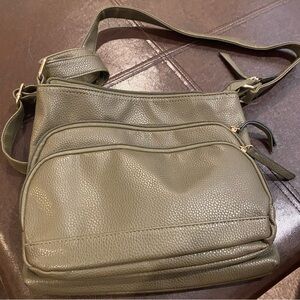 Matthew & Julian Olive Green with Dalmatian Print interior Crossbody